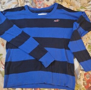 Hollister Blue and Black Crewneck Sweater